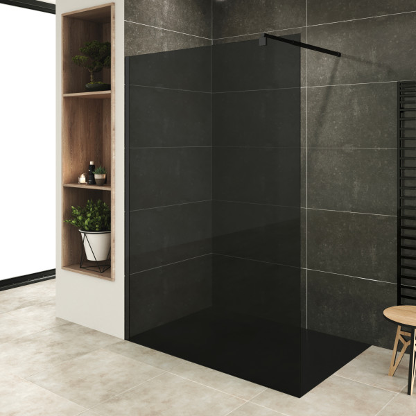FIONA - Painel de duche Walk-In em vidro temperado escuro e perfil em aluminio preto