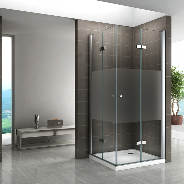 EMMA - Cabine de duche com portas dobráveis em vidro temperado meio fosco