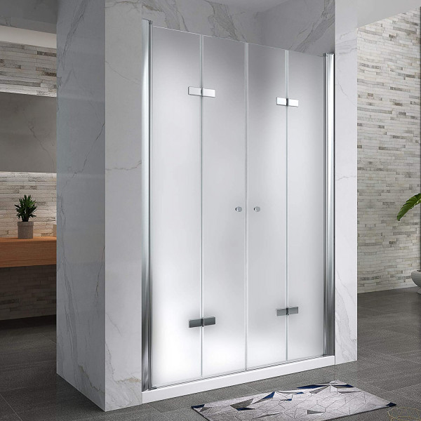 LENA - Frontal de duche com portas dobráveis em vidro temperado fosco