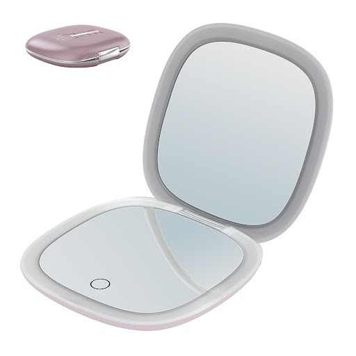 MAKEUP - Espelho de Bolso para Maquilhagem com Fita de Luz LED - Rosa-Ouro