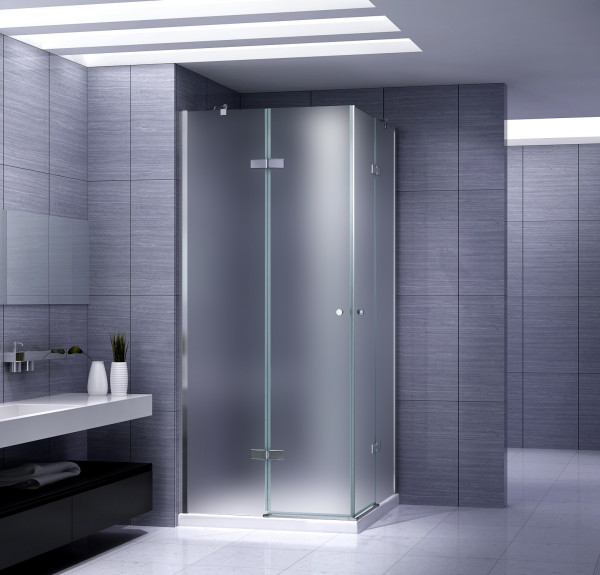 ALICE - Cabine de duche de canto com portas articuladas em vidro temperado fosco