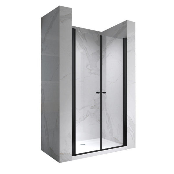 LIMA - Frontal de duche em vidro temperado transparente de 6 mm, portas batentes e perfis pretos