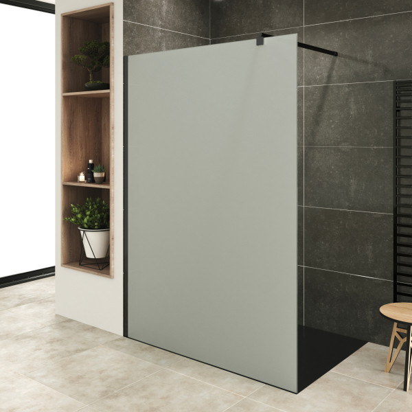 FIONA - Painel de duche Walk-In em vidro temperado fosco e perfil em aluminio preto