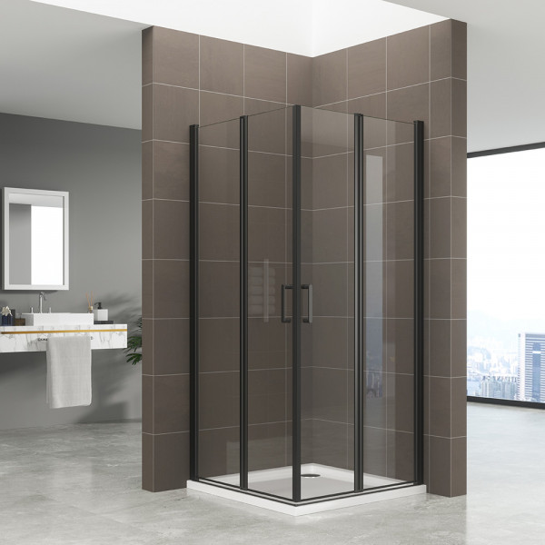 ALINA - Cabine de duche de entrada de canto com portas dobráveis em vidro temperado e perfis pretos