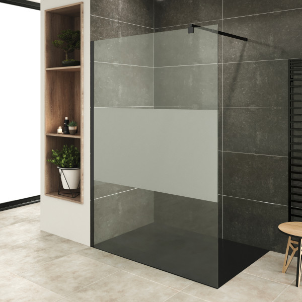 FIONA - Painel de duche Walk-In em vidro temperado meio fosco e perfil em aluminio preto