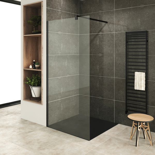 FIONA - Painel de duche Walk-In em vidro temperado transparente e perfil em aluminio preto