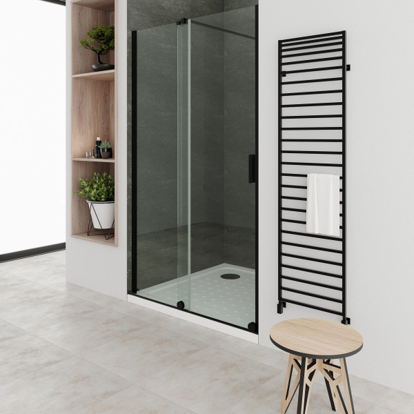 NADINE - Frontal de duche em vidro temperado transparente de 8mm e perfis pretos