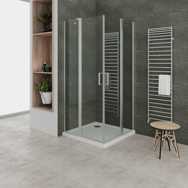 LINDA - Cabine de duche de entrada de canto com portas articuladas em vidro temperado