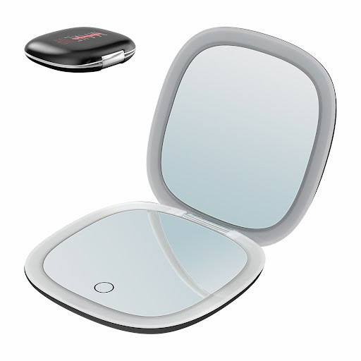 MAKEUP - Espelho de Bolso para Maquilhagem com Fita de Luz LED - Preto