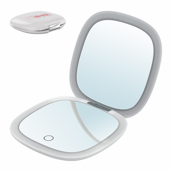 MAKEUP - Espelho de Bolso para Maquilhagem com Fita de Luz LED - Branco