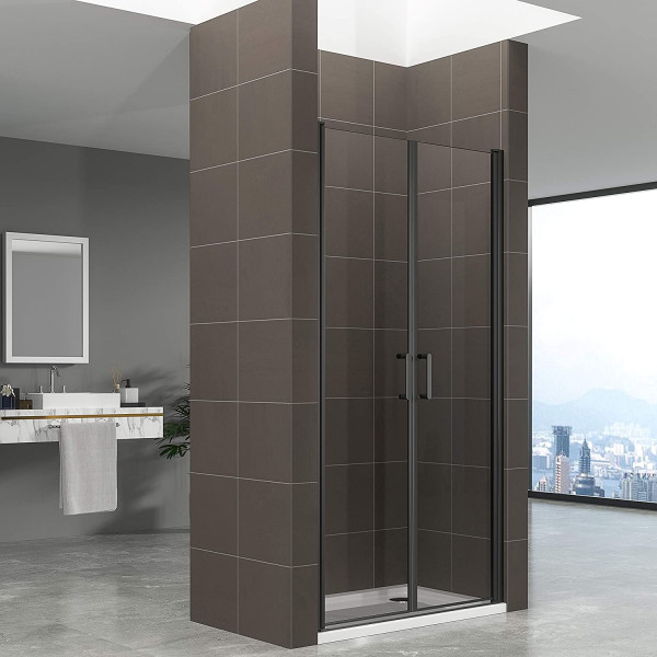 STELLA - Porta de duche com portas batentes em vidro temperado e perfis pretos