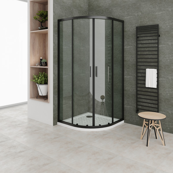 ELLA - Cabine de duche de quadrante em vidro transparente , portas deslizantes e perfis em preto
