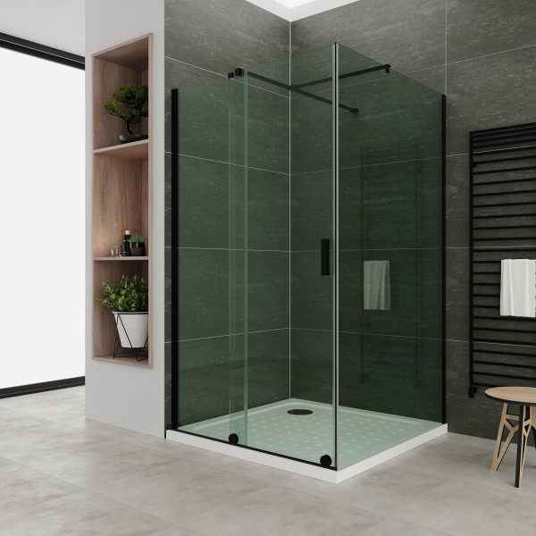 NADINE - Cabine de duche com porta deslizante com vidro temperado de 8 mm e perfis pretos