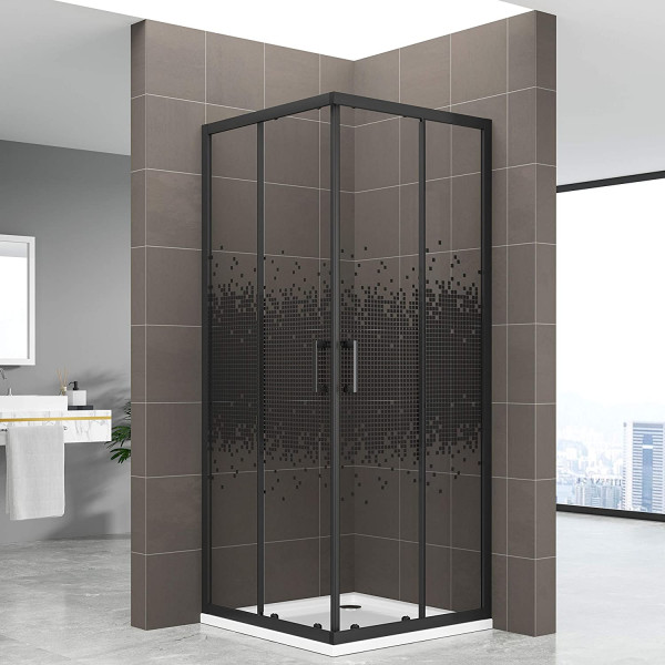 DANIELLE - Cabine de duche de entrada de canto com portas de correr em vidro temperado aos quadrados