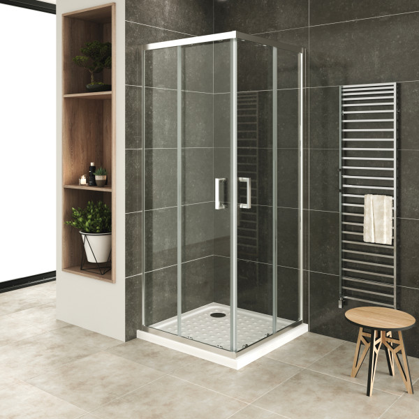 DIANA - Cabine de duche de entrada de canto com portas de correr em vidro temperado