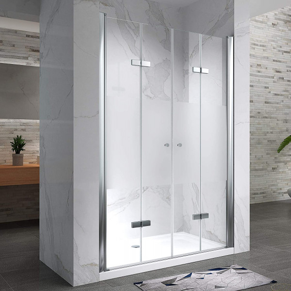 LENA - Frontal de duche com portas dobráveis em vidro temperado meio fosco