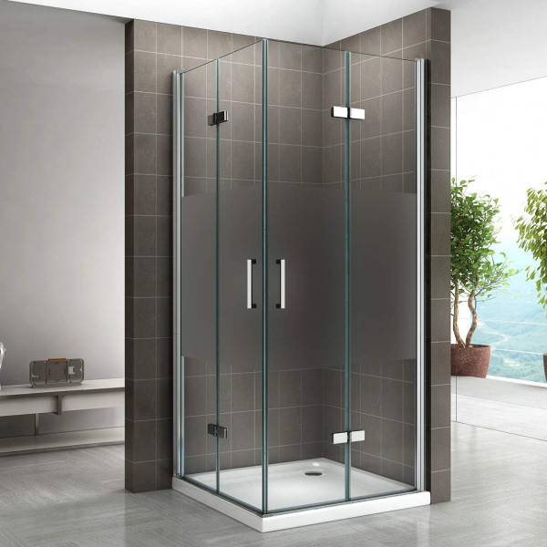 MATILDE - Cabine de duche de entrada de canto com portas dobráveis em vidro temperado meio fosco