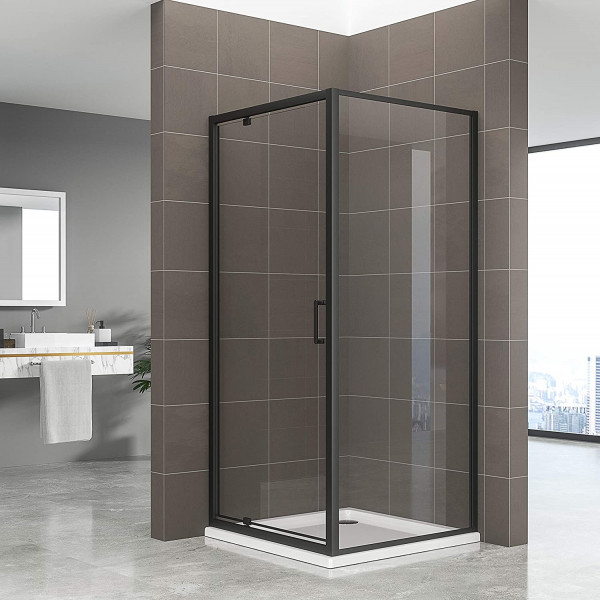 ISADORA - Cabine de duche de entrada frontal com portas articuladas em vidro temp. e perfis pretos